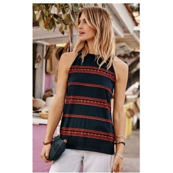 J. Jill Embroidered Knit Sleeveless Top Navy Blue Red  NWT - Picture 10 of 10